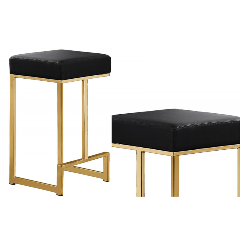 Tabourets de comptoir en métal sans dossier de 25 po de hauteur avec base (ensemble de 2), Noir, Doré