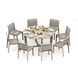 6 Seats 7 Pcs Grade-A Weathered Teak Wood Dining Set: 60" Sema Round Table And 6 Sema Armless Chairs #11Se3500