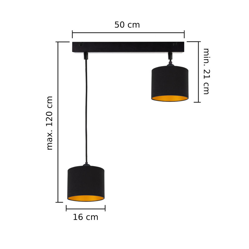 Marciella - Light Drum Pendant, Black, 21cm H x 54cm W, 2