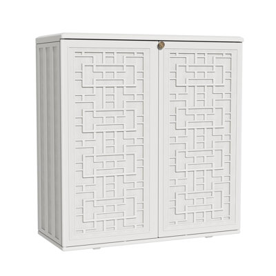 Outdoor 2.86 ft W x 3.02 ft H Plastic Vertical Storage Shed With One Shelf