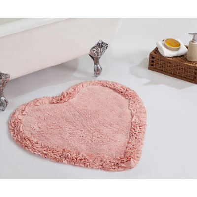 Zetilla 100% Cotton Tufted Bath Rug with Spray Latex Backing Machine Washable Luxurious Ruffle Border Ultra Soft and Absorbent Bathroom Rug 30 Heart