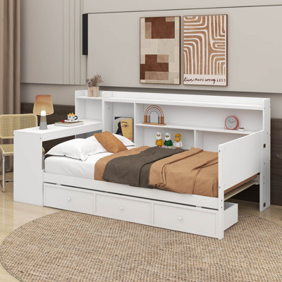Wooden Daybed With Drawers, USB Ports And Desk