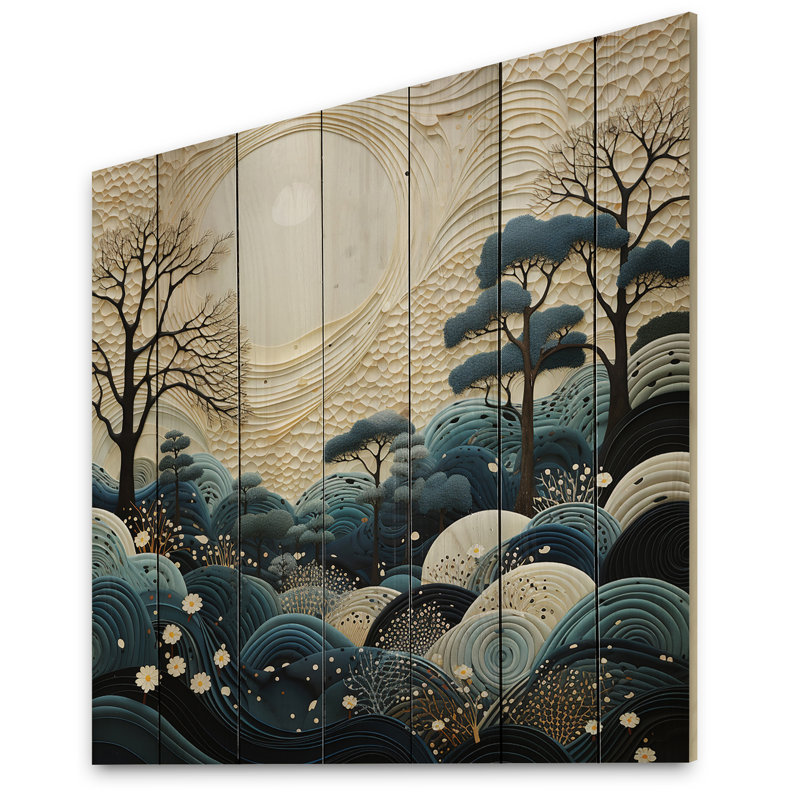 «Japon Art Blue Serene Zen Minamlism Landscape IV», reproduction sur bois, H 15 po x l 15 po x P 0,78 po