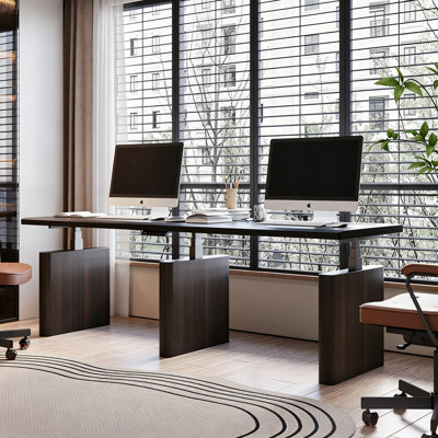 Bureau double 110,24 po moderne à hauteur double pour deux personnes avec prises intégrées