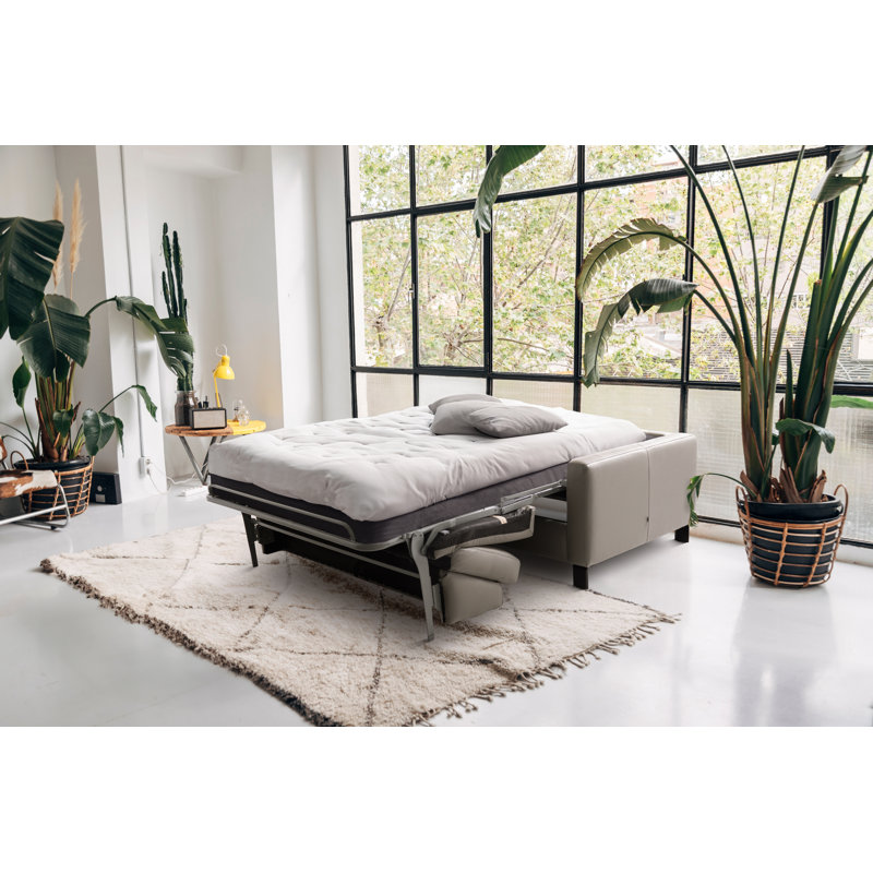 Najmul Genuine Leather Foldable Sofabed with Mattress, Tan