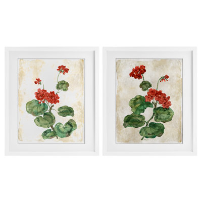 Floral Journal Red Flower Painting 2pc Framed Print Under Glass Set, design by Paul Brent