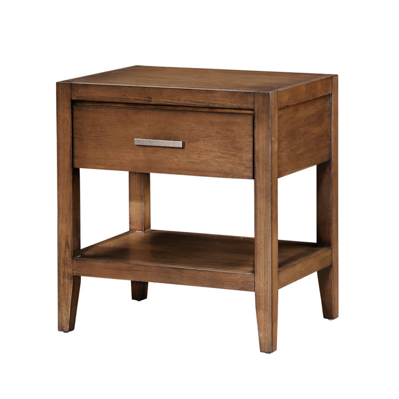 Table de chevet transitionnelle 1pc avec tiroir et tablette ouverte brun clair