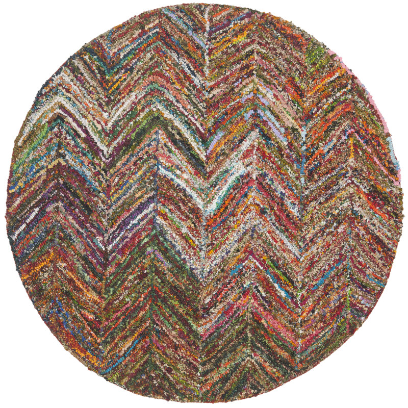 Nantucket Hand Tufted Cotton Pile Chevron Rug, Round 6'