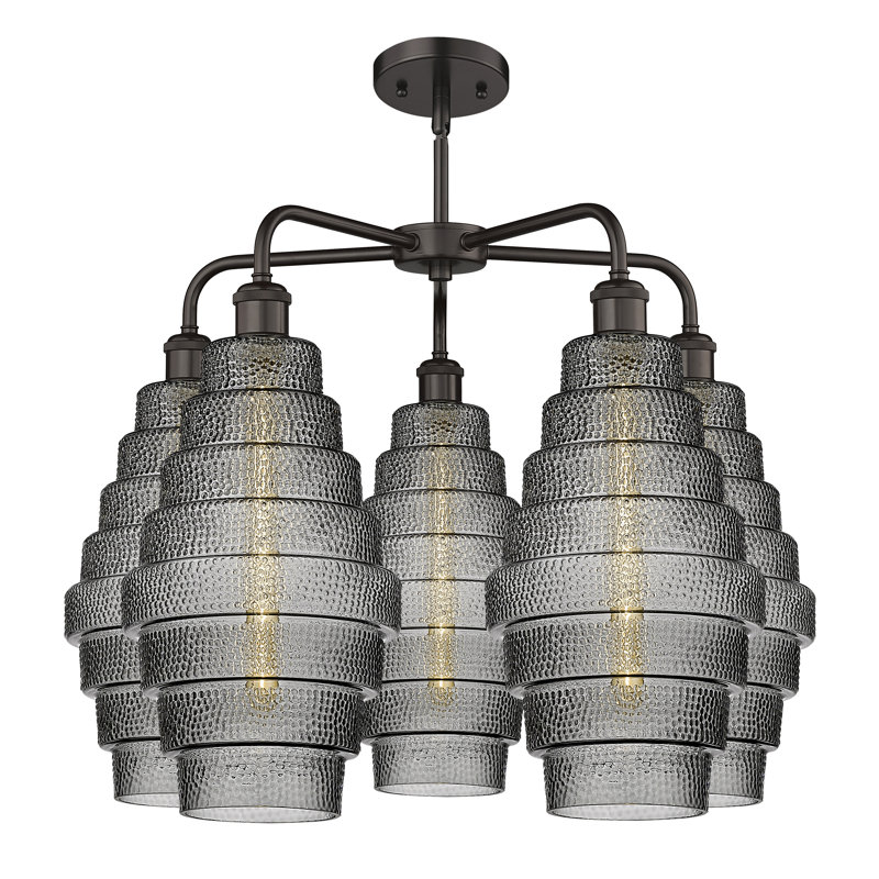 Lustre unique à 5 lumières Bedrie, Fumée, Bronze huilé