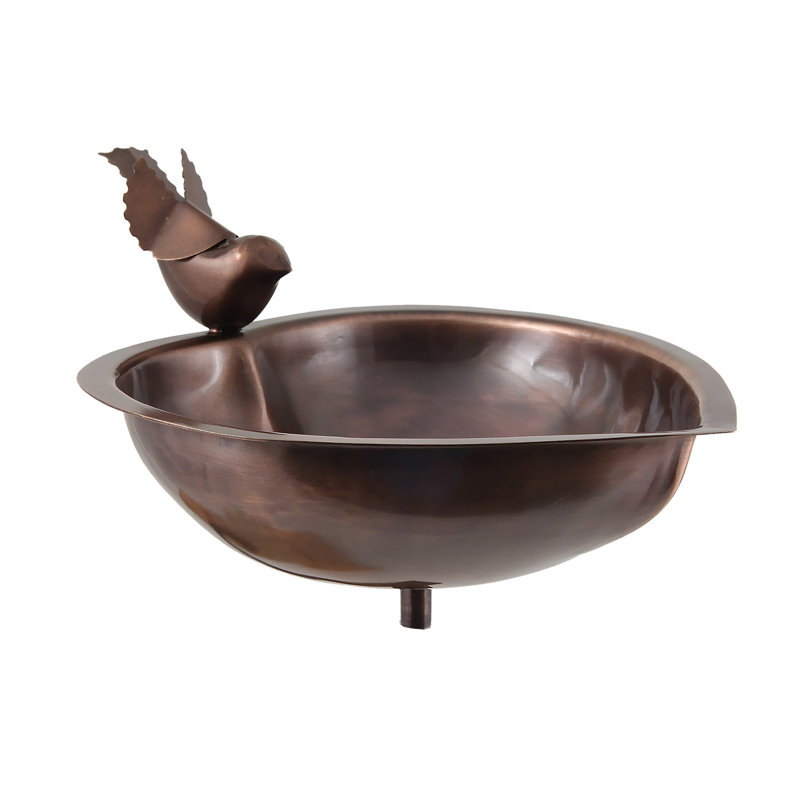 Antique Copper Heart Shaped Birdbath with Metal Stake