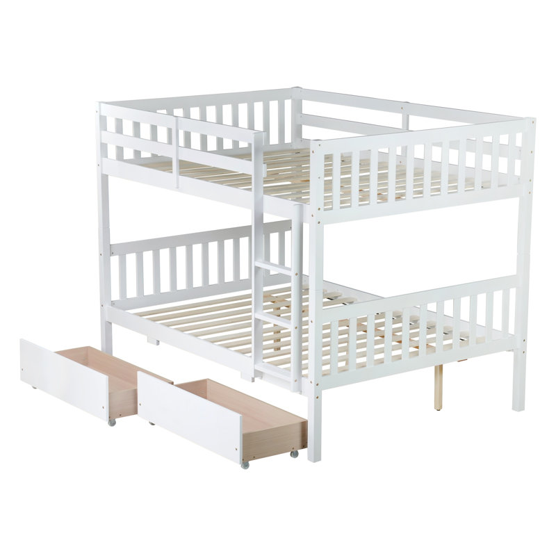 Lit superposé double au-dessus de double avec tiroirs de rangement, échelle et garde-corps - convertible en 2 lits doubles, blanc