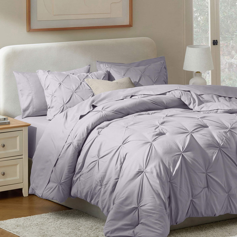 Ensemble d'édredon plissé avec draps Bed-in-a-Bag, Édredon double / grand + 6 pièces supplémentair, Gris lavande