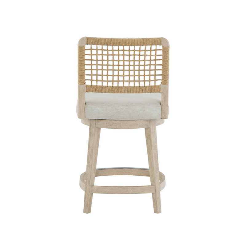 Oasis Swivel Upholstered Stool with Solid Wood Frame, Tan