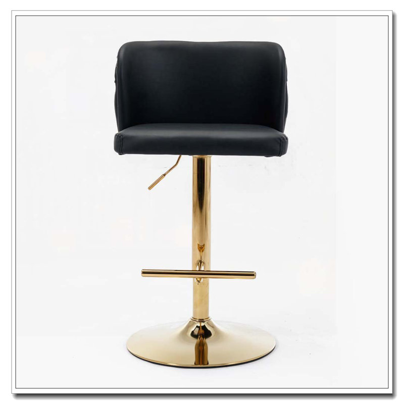 PU Faux Leather Upholstered 360°Swivel Adjustable Counter Height Bar Chairs Bar Stoolsith the whole Back Tufted, Gold, Black