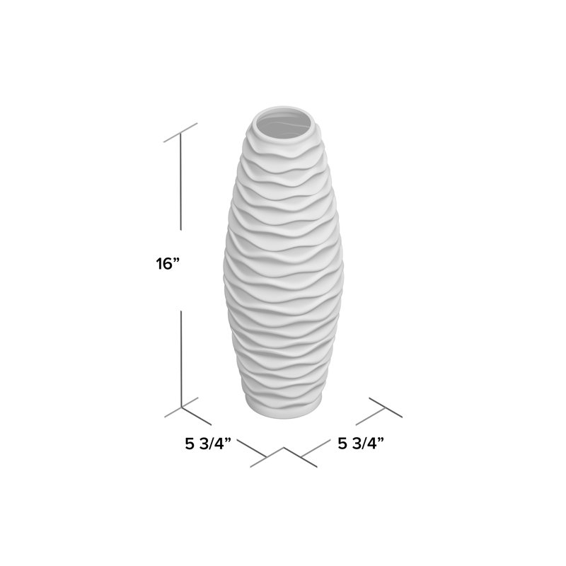 Vase de table wave en relief, H 16 po x l 5,75 po x P 5,75 po