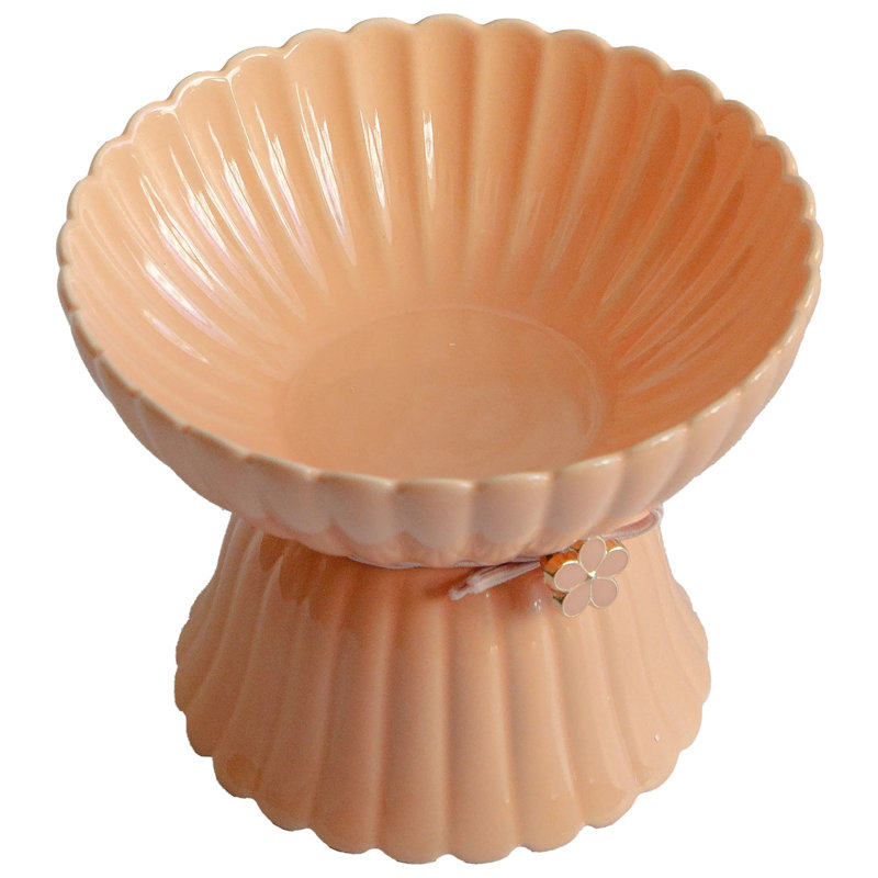 Dexypaws: Elevated Ceramic Cat Bowl - Blush Pink & Rose Gold Flower - 8.45oz, Stylish Pet Feeding Dish, Meals, Food & Water, Ergonomic Height, Raised