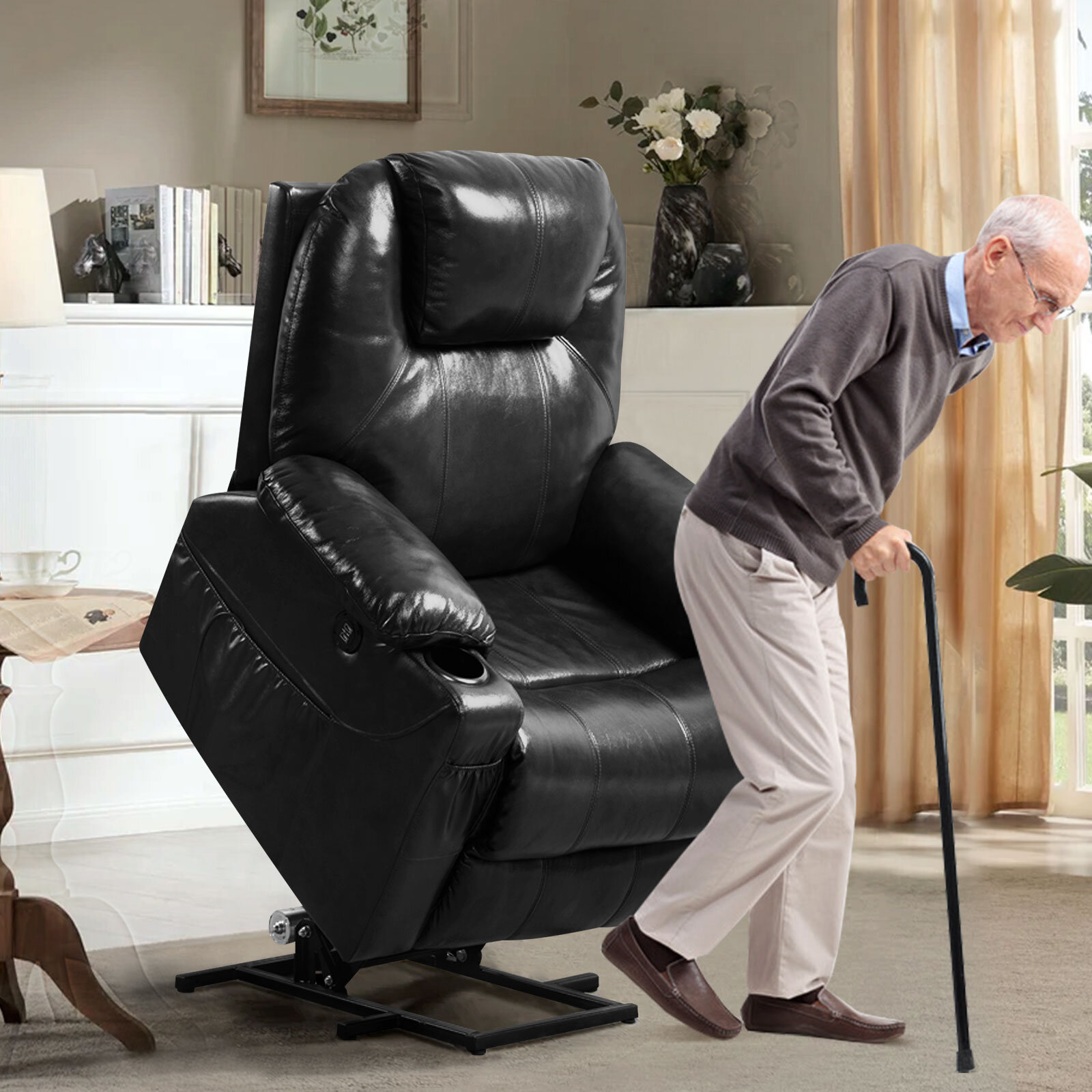 Upholstery Elderly Recliner Chair with Padded Seat Adjustable Backrest  Cushion