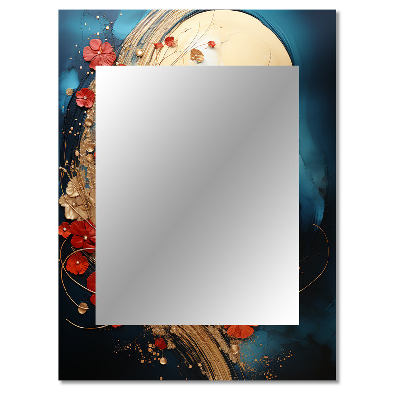 Gold Red Abstract Fractal Gold And Red - Fractals Mirror, Gold Decorative Wall Mirror, Printed Metal Art, 40" x 30"