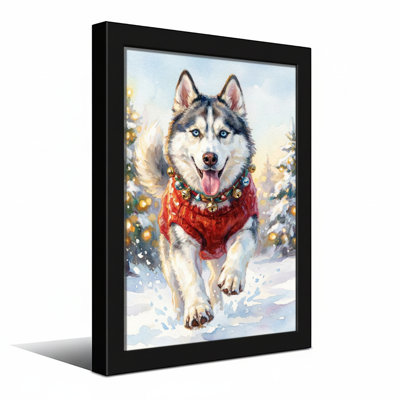 Animals Husky In Red Sweater Winter Scene