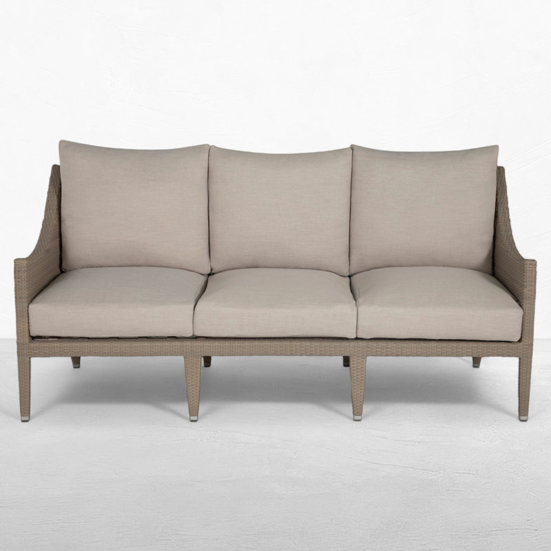 Canapé d'extérieur en résine tressée Athena N-Dura, No Welt, Cabana Stripe Chambray, Oyster