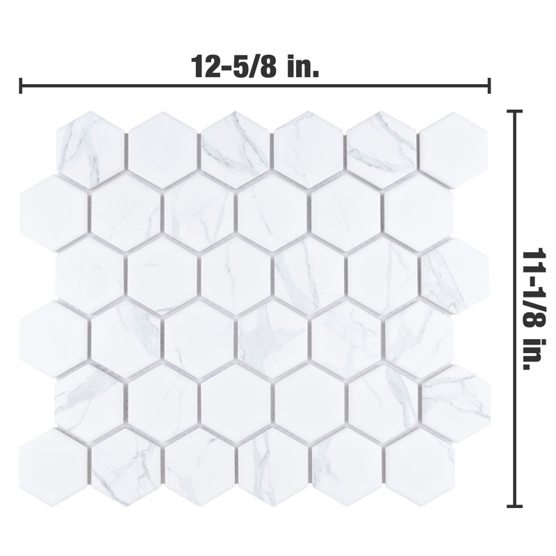 Carrione 2" Hex 11-1/8" x 12-5/8" Porcelain Mosaic Tile