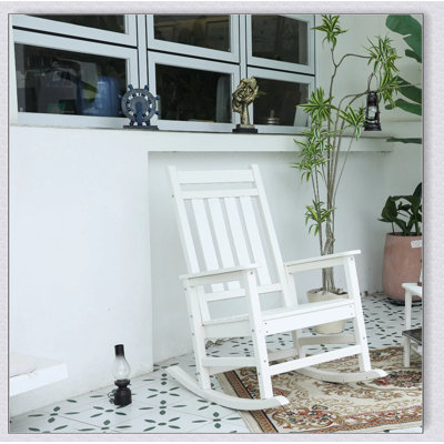Oversized Rocking Chair with Wood-Texture, All-Weather Resistant, Ergonomic Backrest for Ultimate Comfort and Relaxation