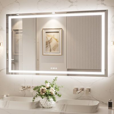 Katyusha Super Bright LED Lighted Bathroom Vanity Mirror 3-Color Temperature  Frontlit & Backlit Dimmable & Anti-Fog