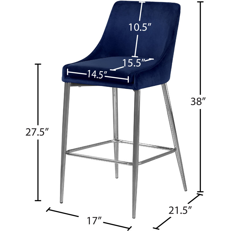 Tabouret de bar 27,5 po Karina, Velours marine, Chrome chrome