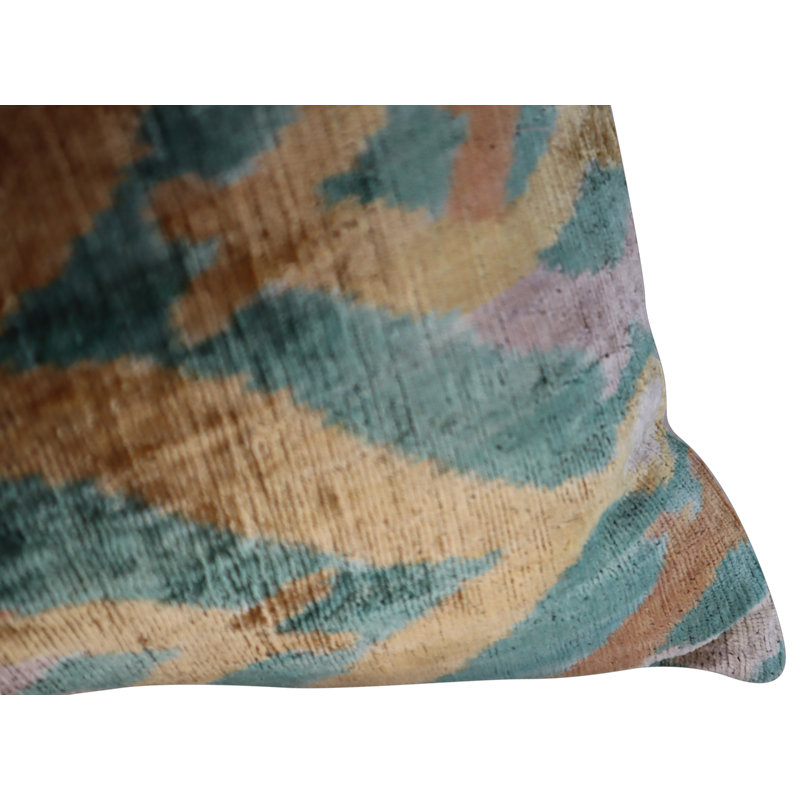 Velvet Lumbar Pillow Cover & Insert, Green/Beige/Teal Geometric 3