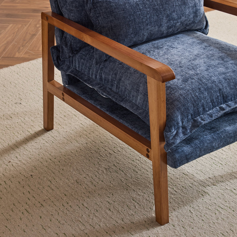 Masson Chenille Accent Chair Armchair With Pillow, Blue Chenille