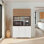 Armoire de rangement à six portes en chêne blanc et naturel avec tablette à micro-ondes
