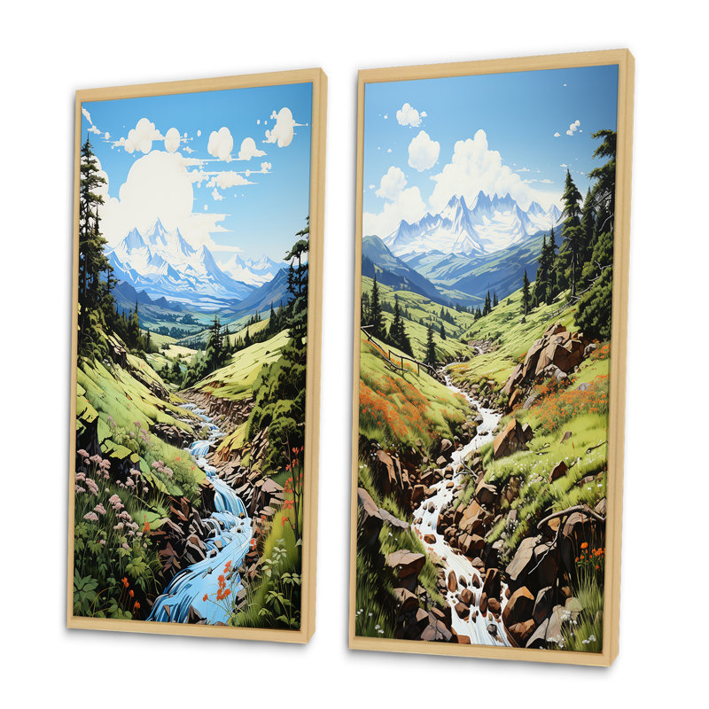 «Green Mountains Summer Peaks Pastoral», 2 pièces, Encadrement brun, H 24 po x l 20 po