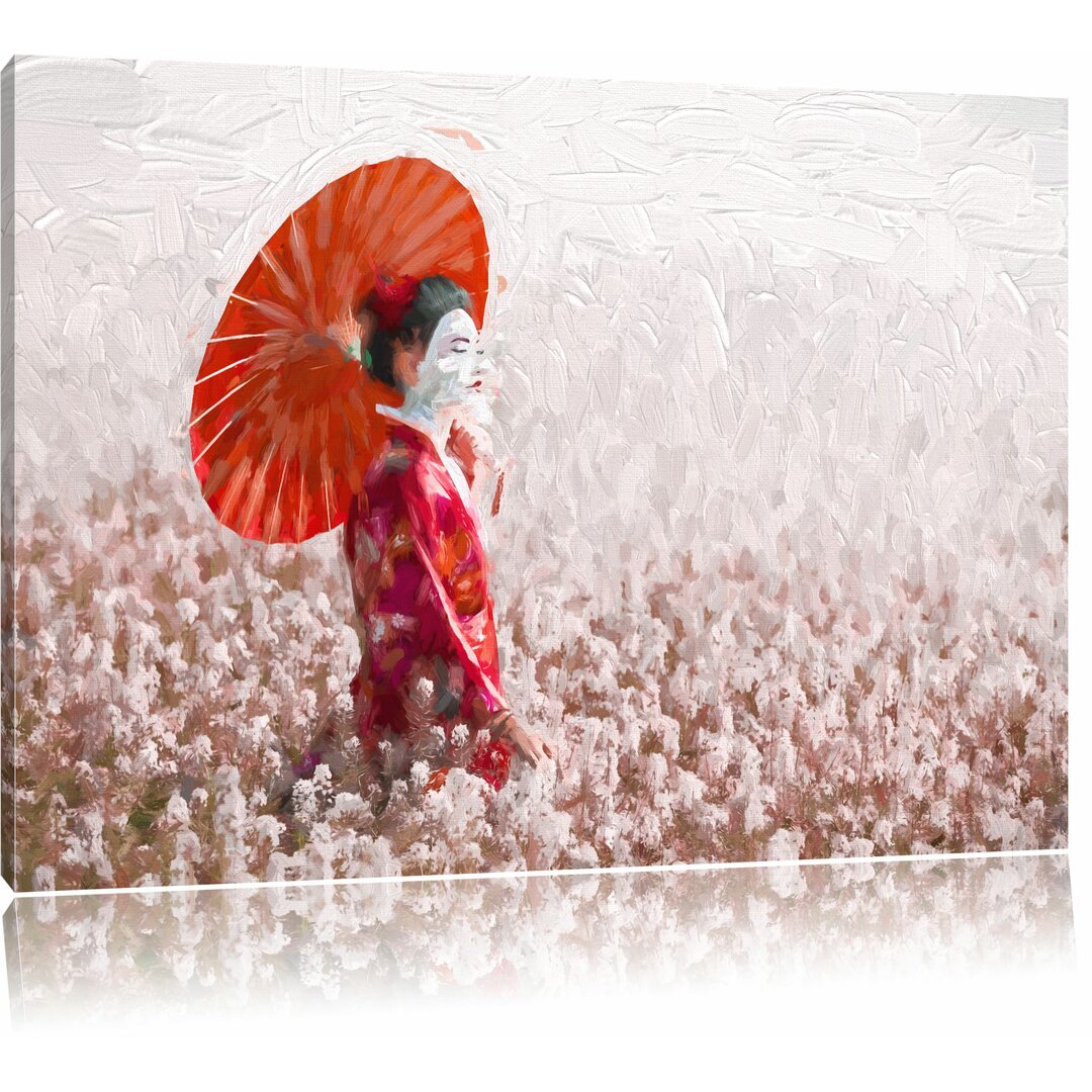 Leinwandbild "Geisha auf dem Feld", Grafikdruck