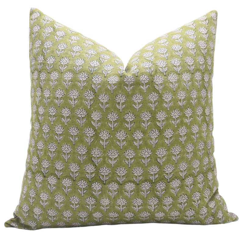 Linen Pillow Cover, Green/White, Rectangular, 14"H x 20"W