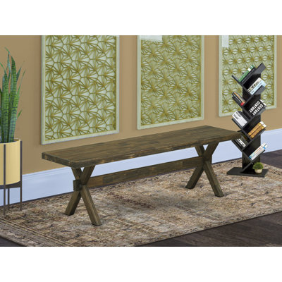 Banc de cuisine moderne en X avec siège en bois, finition jacobine patinée.