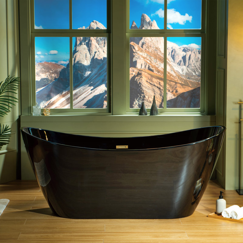 67'' x 32'' Freestanding Soaking Acrylic Bathtub, Brushed Gold, Glossy Black