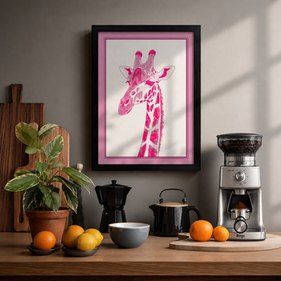 Pink Giraffe Modern - Framed Print