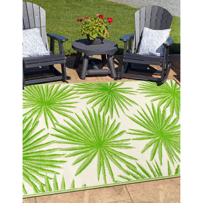 Tapis intérieur / extérieur vert / ivoire Andalyn, Rectangulaire 3 pi x 5 pi