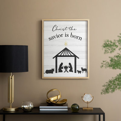 «The Savior is Born», reproduction encadrée - bois massif