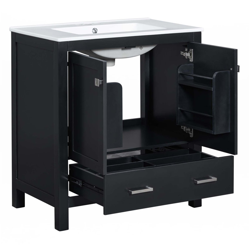Ensemble de meuble-lavabo 60 po avec double meuble-lavabo 60 po (séparé), Argent argent, Noir