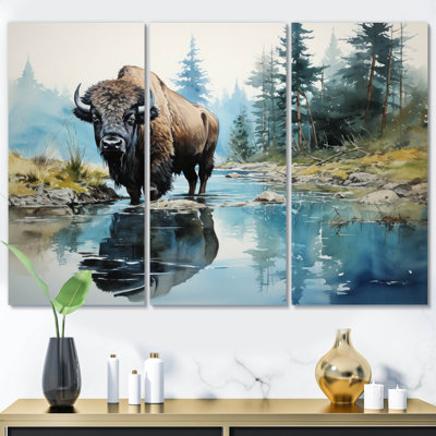 Bison Bison Reflections II sur toile, reproduction de 3 pièces