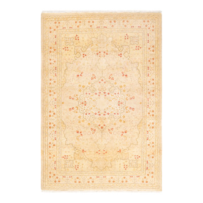 Tapis unique brun / rouge / ivoire noué à la main Tyseana Mogul 4 pi 2 po x 6 pi 1 po