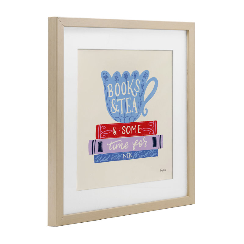 Livres Tea Time For Me, impression sous verre encadrée, conception par Becky Thorns, H 13 po x l 13 po, Brun