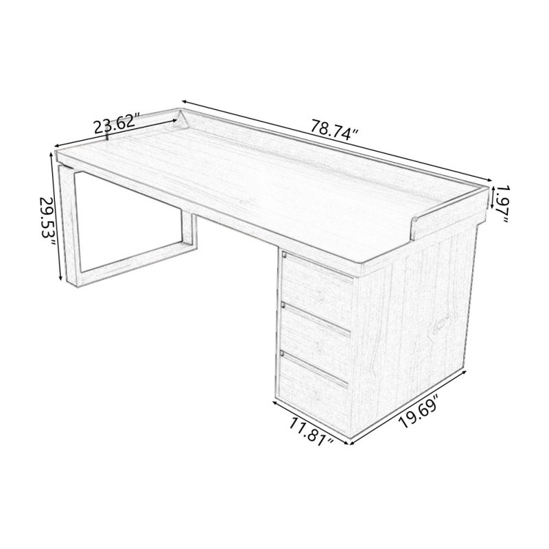 Bureaux rectangulaires en bois massif noyer, Retour à droite, H 29,53 po x l 78,74 po x P 23,62 po