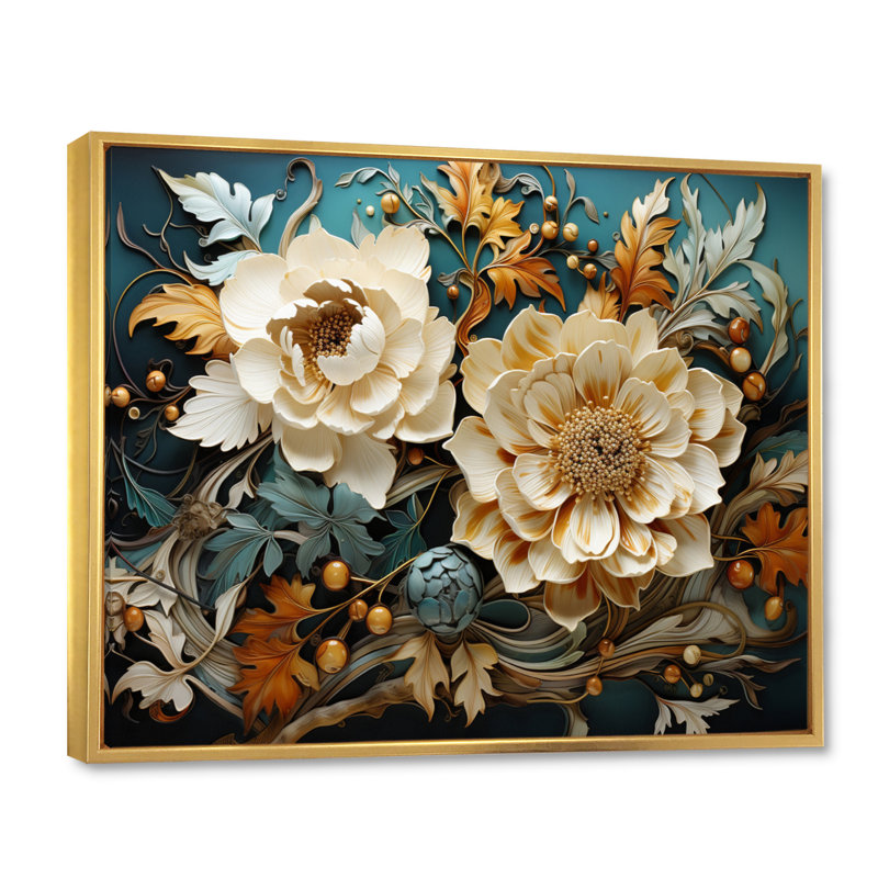 «White Teal Line Art Natures Textures II», art mural sur toile, H 12 po x l 20 po x P 1 po, Cadre flottant doré