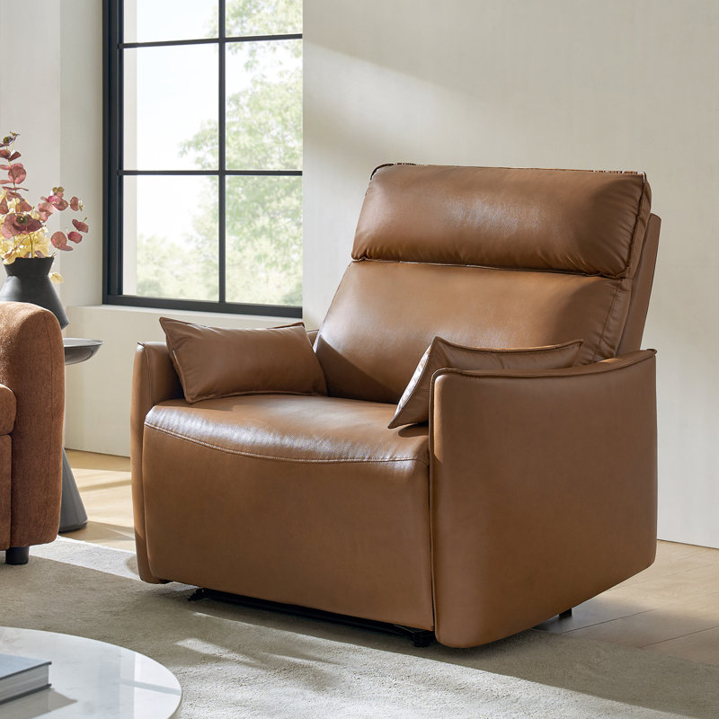 Très grand fauteuil inclinable manuel en similicuir de 43,5 po Alanson, Brun