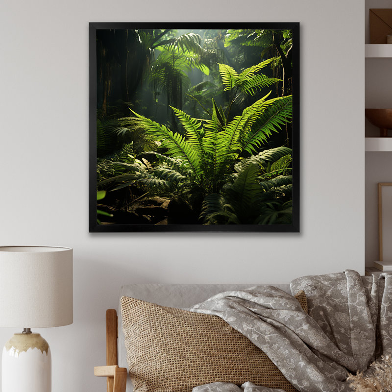 Jungle Ferns Delight sur impression sur toile, Cadre simple noir, H 30 po x l 30 po x P 1 po