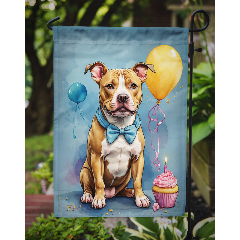 Drapeau de jardin «Happy Birthday», Pitbull-terrier