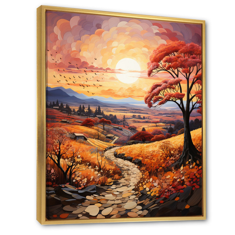 «Charnock Countryside Autumnal Orchard Patchwork I», reproduction sur toile, Cadre flottant doré