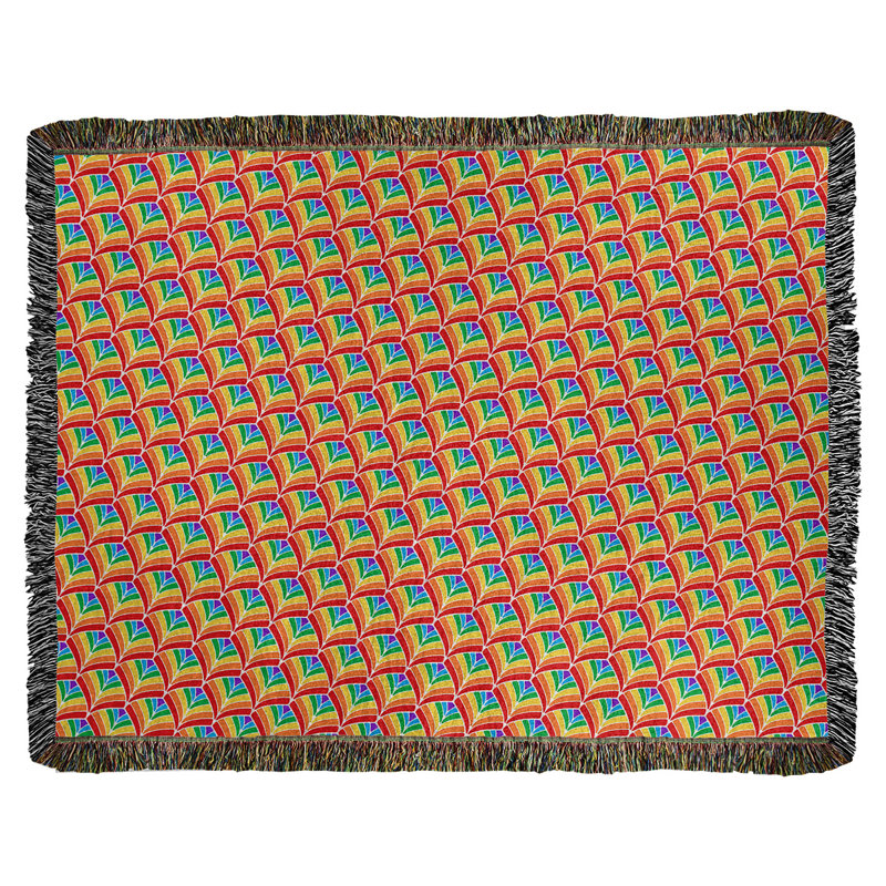 Couverture en coton tissé à échelle arc-en-ciel, l 60 po x L 80 po, Rouge/Orange/Jaune